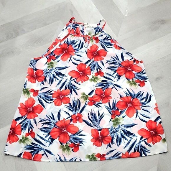 Perfect Peach Tropical Hibiscus Hawaiian Tank Top, Size Large - Picture 2 of 5